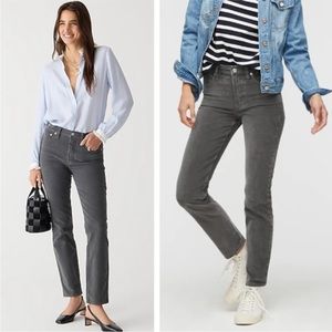 J Crew grey corduroy straight pant. Made popular by Morgan Stewart